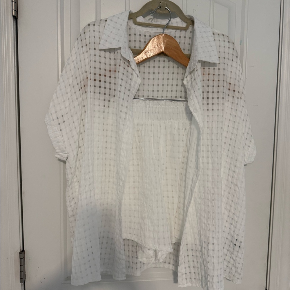 SHEIN Curve White Checkered Blouse